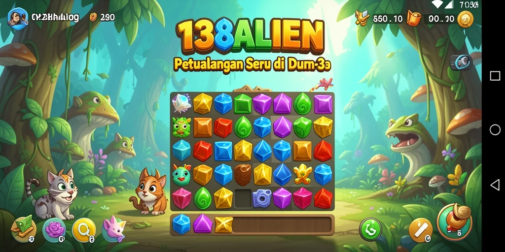 Tampilan gameplay penuh warna dari 138ALIEN dengan tantangan Match-3.