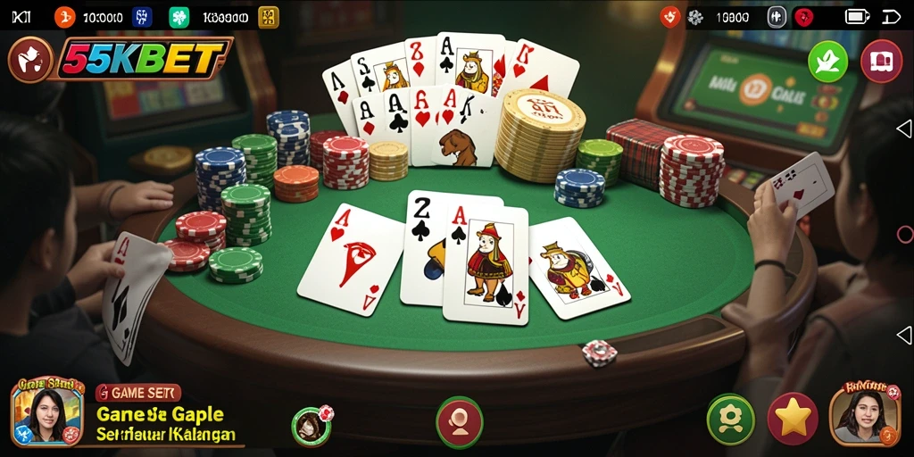 Tampilan gameplay seru dan interaktif Gaple di 55KBET.