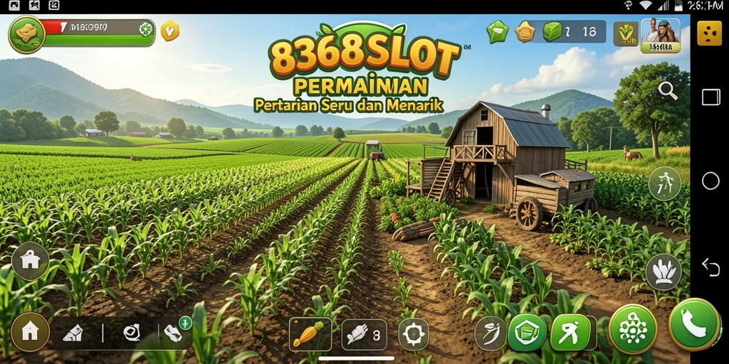 Screenshot gameplay <strong>8368SLOT</strong> menampilkan suasana pertanian yang indah.