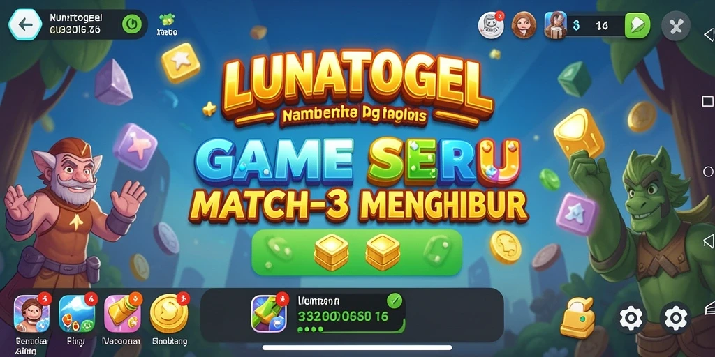 Screenshot gameplay LUNATOGEL menampilkan kombinasi warna cerah dari batu permata.