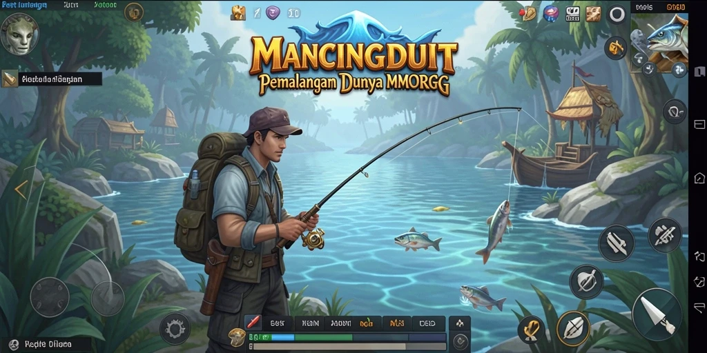 Screenshot gameplay MANCINGDUIT dengan suasana memancing yang menakjubkan.