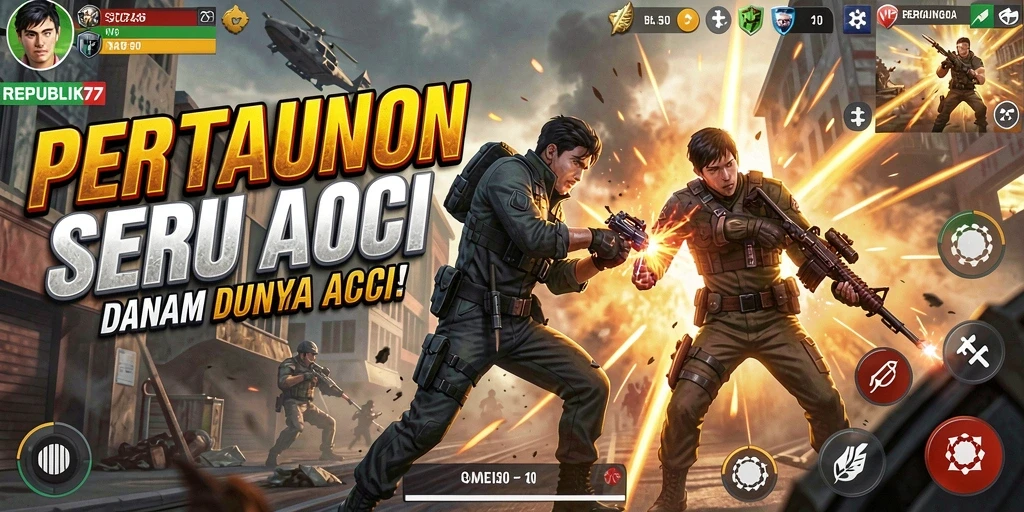 Tampilan gameplay seru dari REPUBLIK77 yang penuh aksi.